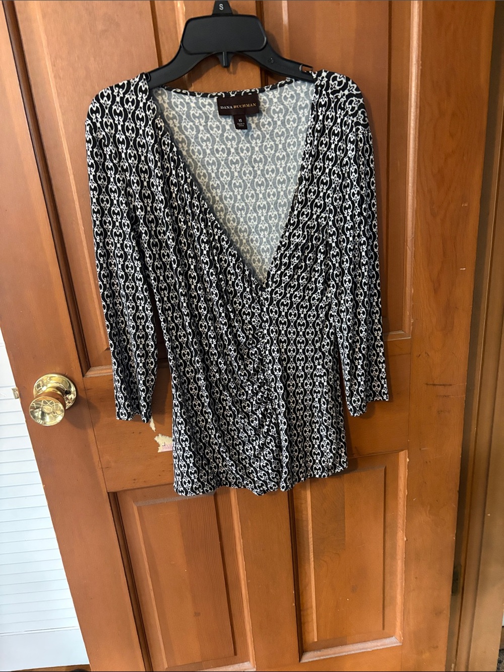 Dana Buchman Black & White Printed Faux-Wrap Tunic